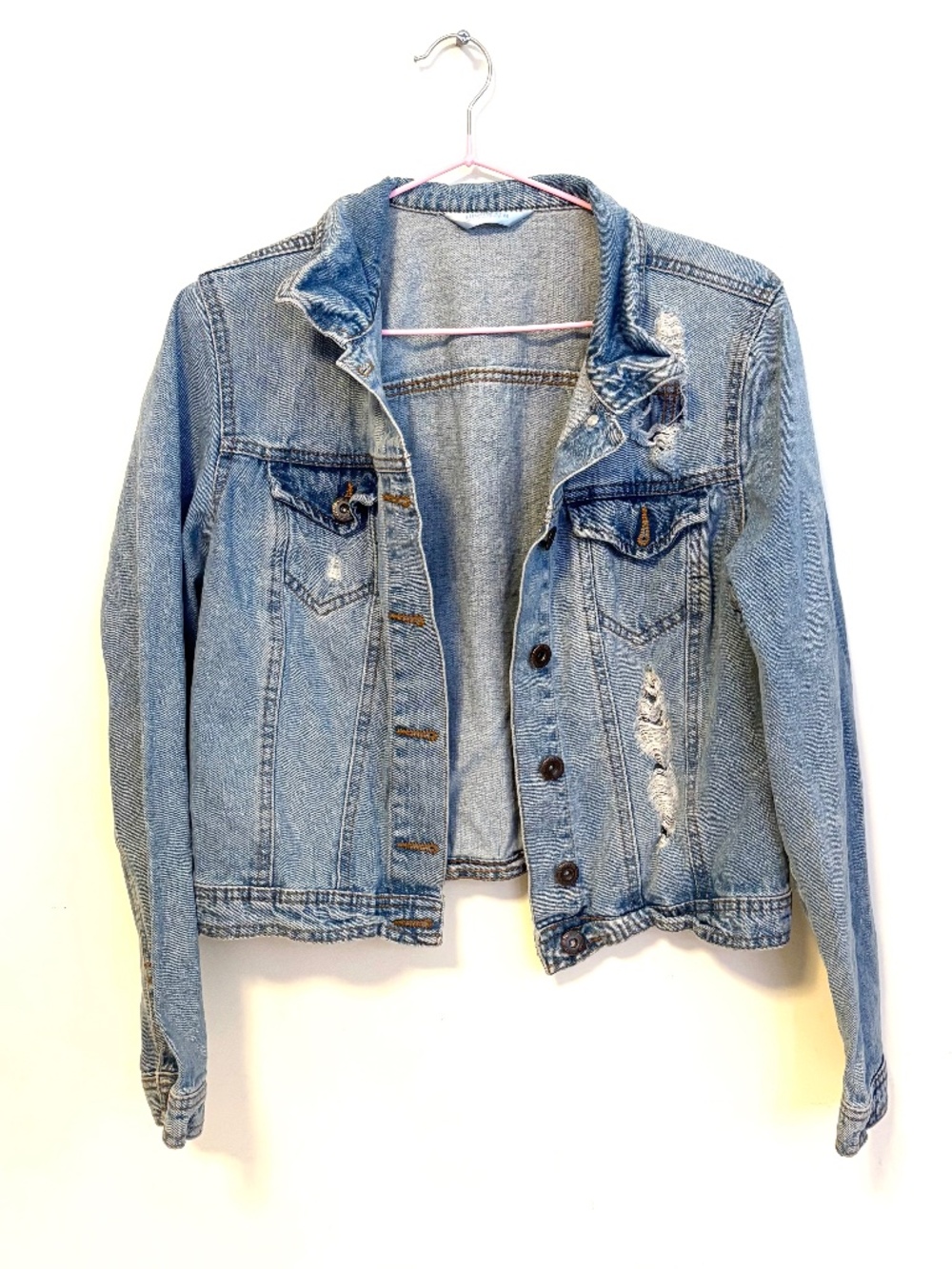 Highway Jeans Cotton Button Up Distressed Denim Jean Jacket Blue Womens Medium